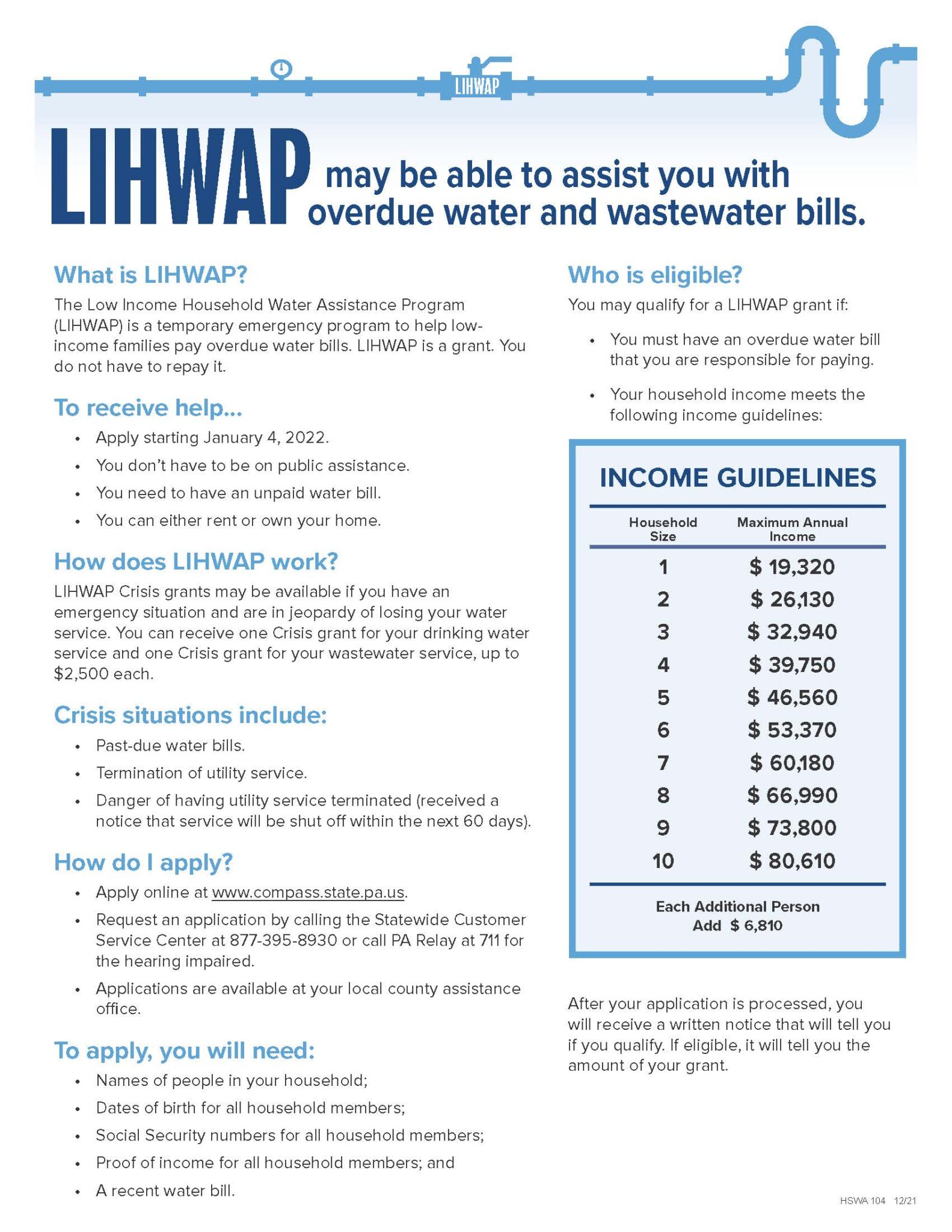 Assistance for Water & Sewer Bills Warwick Township, Bucks County