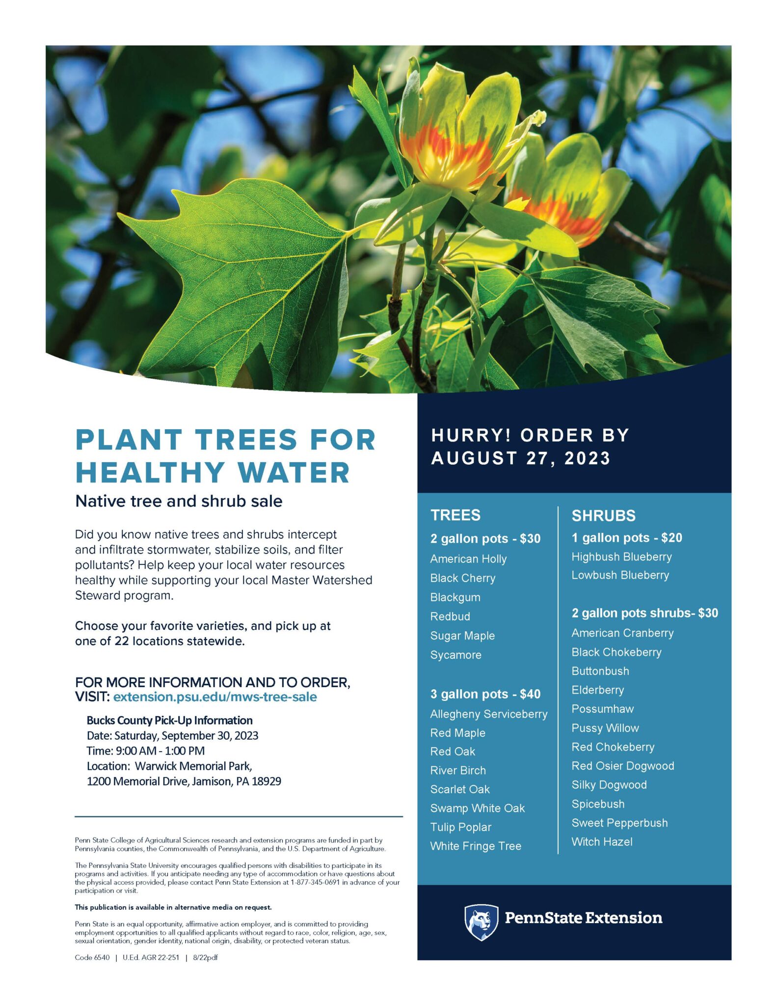 Bucks Master Watershed Steward Native Tree & Shrub Sale Warwick